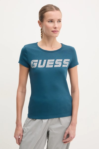 Guess t-shirt női pamut elasztánnal KIARA türkiz V4BI16 KCIV1