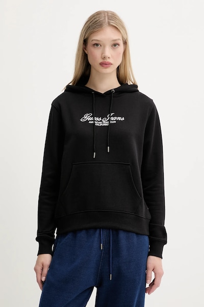 Guess Jeans felpa in cotone donna colore nero con cappuccio con applicazione W5YQ13 K68I4