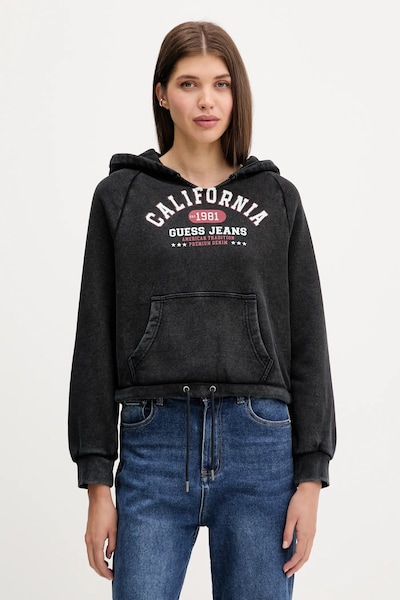 Guess Jeans felpa in cotone donna colore nero con cappuccio W5YQ14 KCPR1