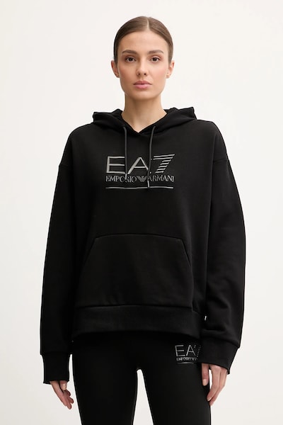 Μπλούζα EA7 Emporio Armani χρώμα: μαύρο, με κουκούλα, AF10377-7W000422