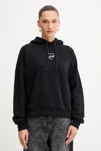 Памучен суичър BOSS Orange C_Ehoody1 в черно с качулка с апликация 50551429