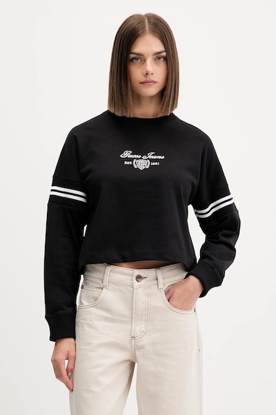 Guess Jeans felpa in cotone donna colore nero con applicazione W5BQ25 KCYM1