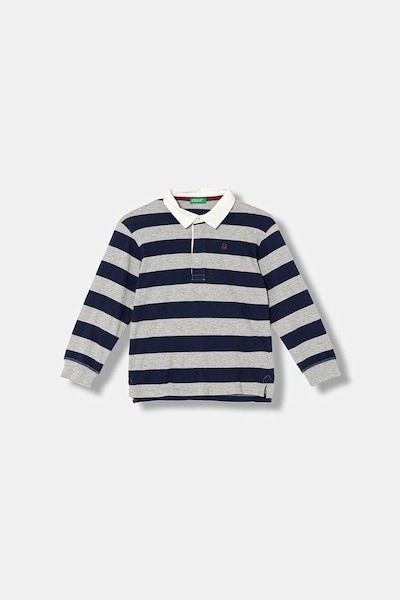 Детска памучна тениска с яка United Colors of Benetton в тъмносиньо с изчистен дизайн 33CKG300Z