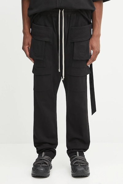 Хлопковые брюки Rick Owens DRKSHDW Creatch Cargo Drawstring цвет чёрный однотонные DU02E7376.RIG