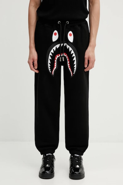 Спортивные штаны A Bathing Ape Shark цвет чёрный с принтом 001PTL801321M