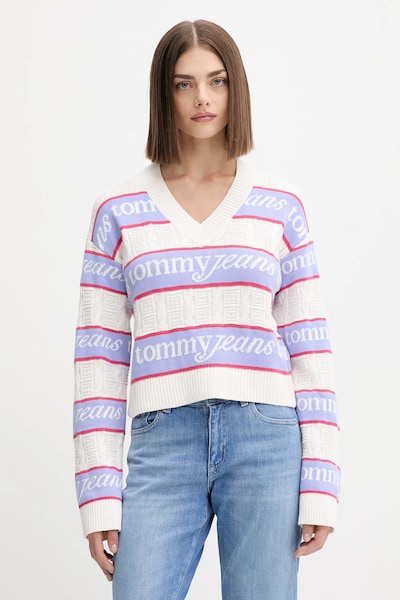 Памучен пуловер Tommy Jeans в бежово DW0DW21682