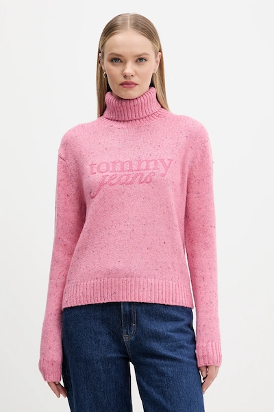 Пуловер с вълна Tommy Jeans в розово с поло DW0DW21687