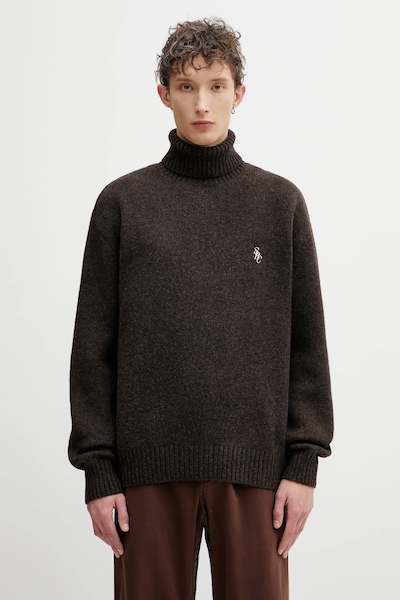 Μάλλινο πουλόβερ Sporty & Rich SRC Wool ανδρικό, χρώμα: καφέ, WS08265302BR03