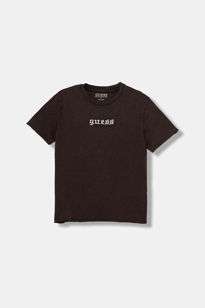 Дитяча бавовняна футболка Guess колір коричневий