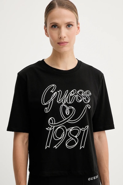 Pamučna majica Guess MISTY za žene, boja: crna, V5RI11 K8HM0