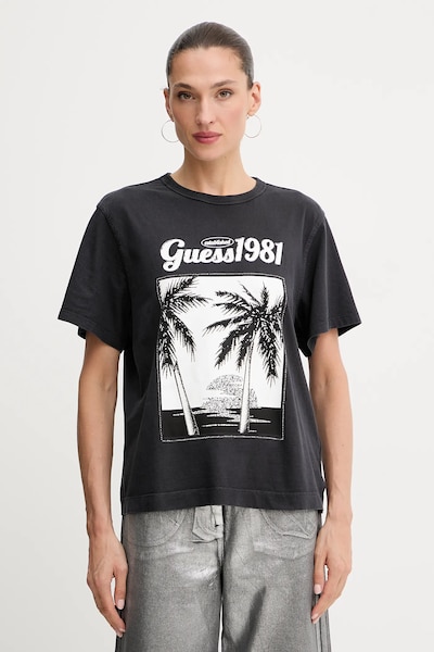 Pamučna majica Guess za žene, boja: crna, W5YI17 I3Z14