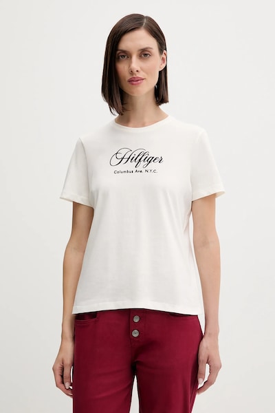 Pamučna majica Tommy Hilfiger za žene, boja: bež, WW0WW46120