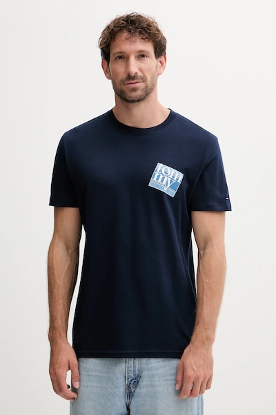 Pamučna majica Tommy Jeans boja: tamno plava, s tiskom, DM0DM22127