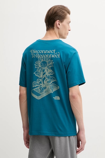 The North Face tricou din bumbac Connect Relaxed culoarea turcoaz, cu imprimeu, NF0A8E3YBSI1