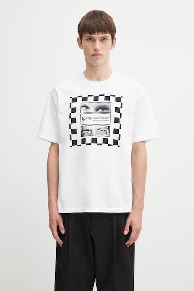 NEIGHBORHOOD tricou din bumbac NH . TEE SS-7 culoarea alb, cu imprimeu, 252PCNH.ST07