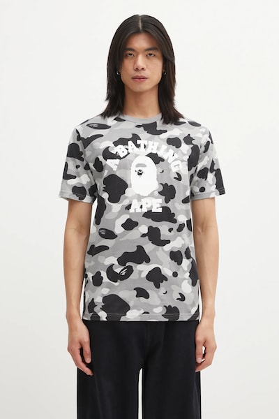 A Bathing Ape tricou din bumbac Camo College culoarea gri, cu imprimeu, 001CSL301010M