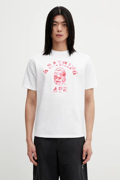 A Bathing Ape t-shirt bawełniany ABC Camo College męski kolor biały z nadrukiem 001TEL801005M