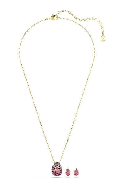 Комплект прикрас жіночий позолочений з цирконієм SUBLIMA 3 шт. Swarovski колір червоний