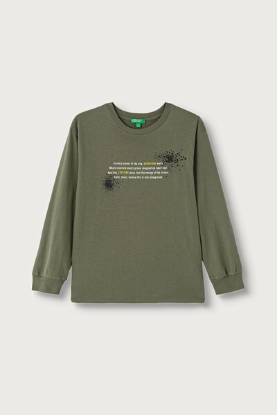 Лонгслів дитячий бавовняний United Colors of Benetton колір зелений