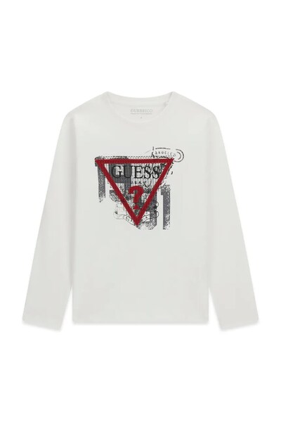 Лонгслів дитячий бавовняний Guess колір білий