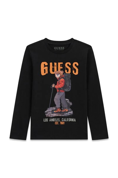 Лонгслів дитячий бавовняний Guess колір чорний