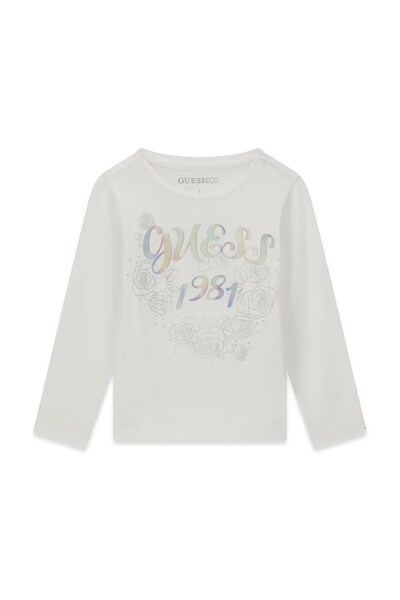 Лонгслів дитячий бавовняний з еластаном Guess колір білий