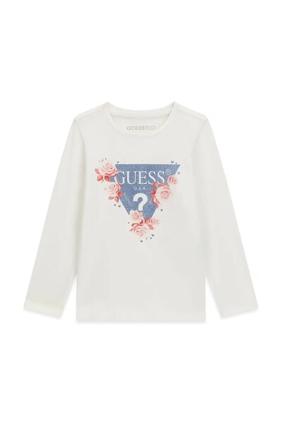 Лонгслів дитячий бавовняний Guess колір білий
