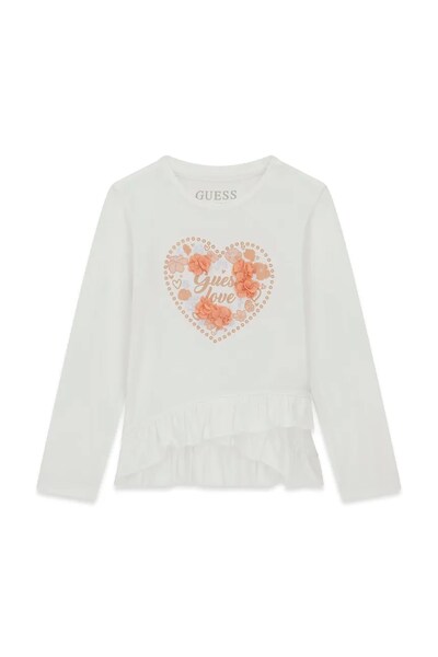 Лонгслів дитячий бавовняний з еластаном Guess колір білий
