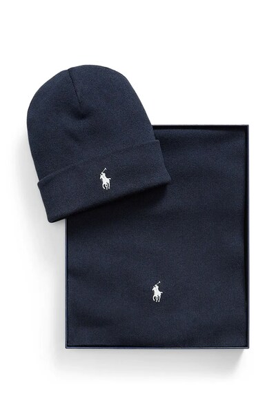 Шапка и шарф мужская хлопковая Polo Ralph Lauren цвет темно-синий