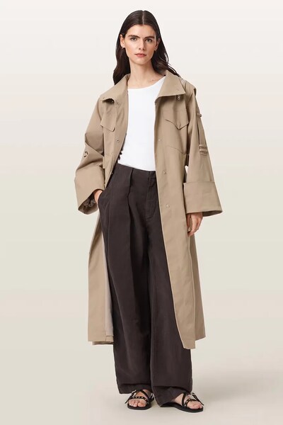 Тренч жіночий з бавовною AllSaints CLAYTON колір бежевий
