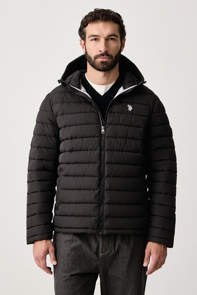 Стьобана куртка чоловіча U.S. Polo Assn. Lightweight Quilt Hooded колір чорний
