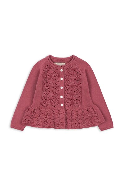 Кардиган дитячий бавовняний Konges Sløjd CABBY FRILL CARDIGAN GOTS колір рожевий