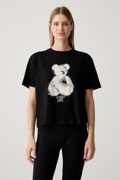 Guess majica za žene od pamuka BEAR crna V6YI06 K4273