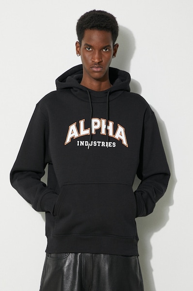 Alpha Industries sweatshirt College Hoody men's black color 146331
