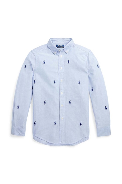 Детска памучна риза Polo Ralph Lauren в синьо 323878876001