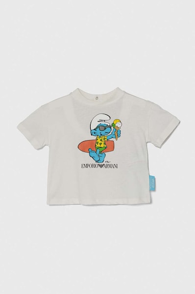 Otroška bombažna majica Emporio Armani x The Smurfs bela barva
