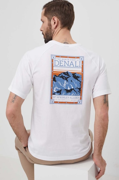 The North Face tricou din bumbac barbati, culoarea alb, cu imprimeu, NF0A87NUFN41