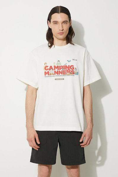 Nanga tricou Eco Hybrid Camping Manners Wild Animals Tee barbati, culoarea alb, cu imprimeu, NW2411.1G800.A