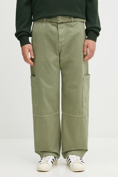 Хлопковые брюки Maison Kitsuné Belted Utility цвет зелёный прямые OM01104WD4012