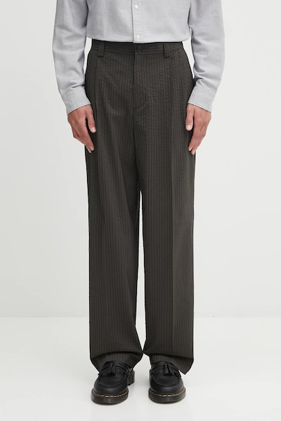 Брюки Maison Kitsuné Relaxed Pleated цвет зелёный прямые OM01112WC5032