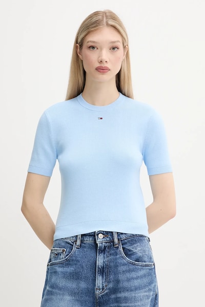 Tommy Jeans пуловер с къси ръкави дамски от памук син DW0DW19336