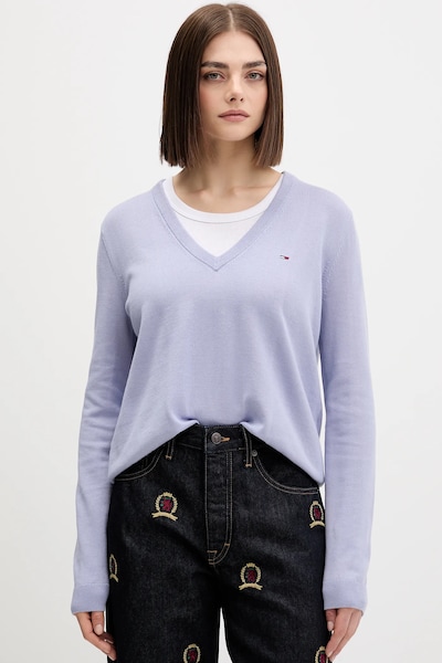 Tommy Jeans пуловер дамски от памук син DW0DW19888