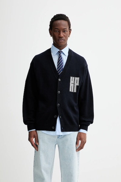 Kenzo cardigan in lana Kamon uomo colore blu navy FF55CA7283BA.79