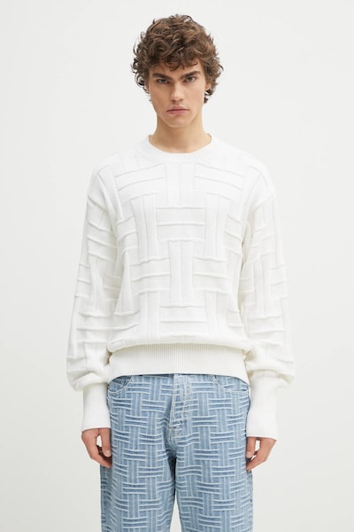 Βαμβακερό πουλόβερ Kenzo Weave ανδρικό, χρώμα: άσπρο, FF55PU7083CB.02