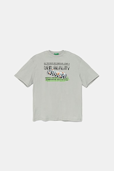 Детска памучна тениска United Colors of Benetton в сиво с изчистен дизайн 35RYC10NC