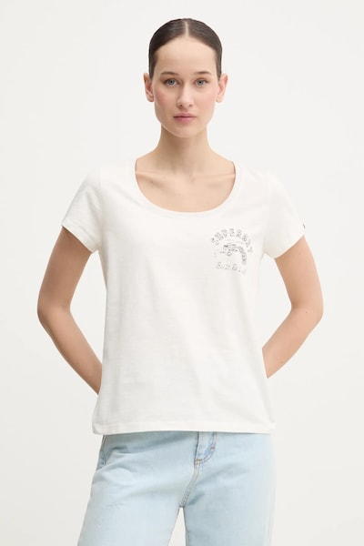 Pamučna majica Superdry za žene, boja: bež, W1011613A-1KZ
