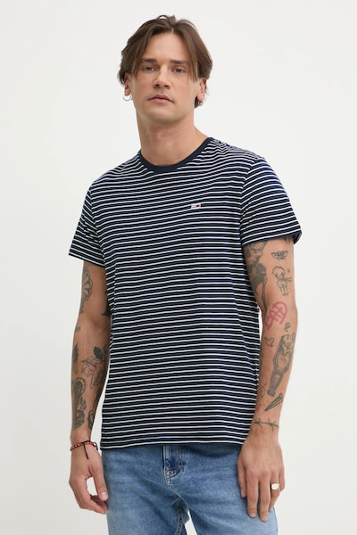 Pamučna majica Tommy Jeans za muškarce, boja: tamno plava, s uzorkom, DM0DM20377