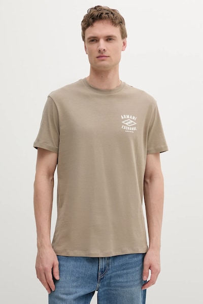 Bombažna kratka majica Armani Exchange moška, bež barva, XM000550 AF10362