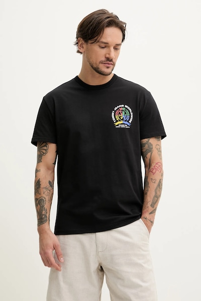 Pamučna majica Tommy Jeans za muškarce, boja: crna, s tiskom, DM0DM20813