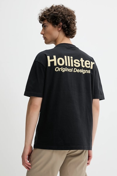Bombažna kratka majica Hollister Co. črna barva, KI323-5007